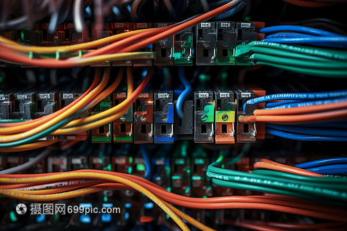 设备中的彩色电线与电缆 网络设备的连接脉络